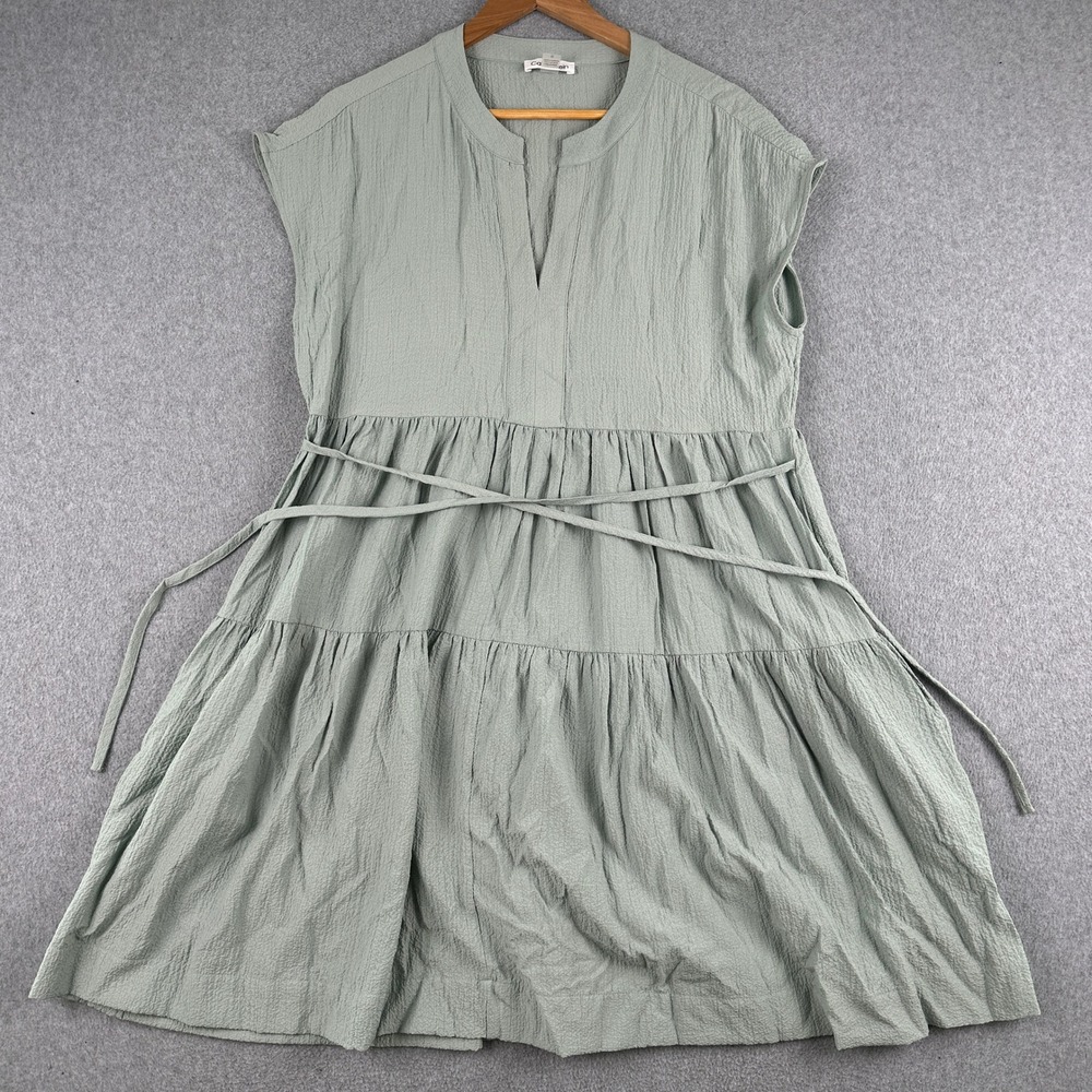 Calvin Klein Dress Womens 10‎ Green Tiered Babydoll Seersucker Sleeveless